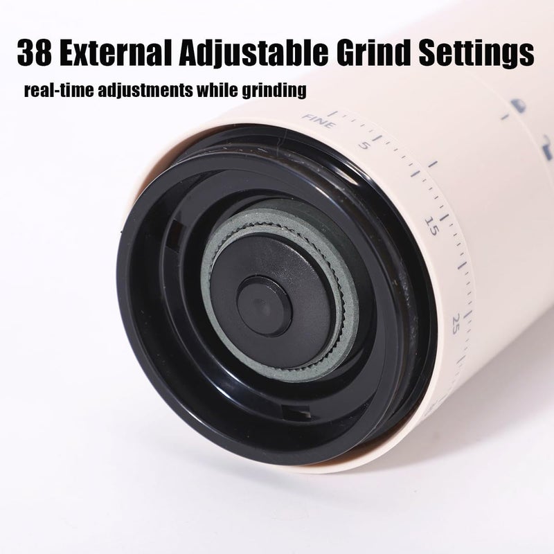 TOBEFORT Portable Electric Burr Coffee Grinder with 38 Adjustable Grind Settings - USB Rechargeable Ceramic Core Conical Burr, Coffee Bean Grinder for Espresso, French Press, Travel, Camping, Home & Office Use - Image 3